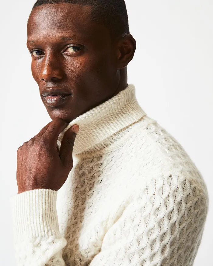 Men Sweaters and Sweatshirts Billy Reid Cashmere Honeycomb Turtleneck Natural