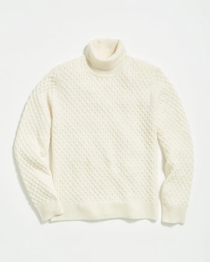 Men Sweaters and Sweatshirts Billy Reid Cashmere Honeycomb Turtleneck Natural