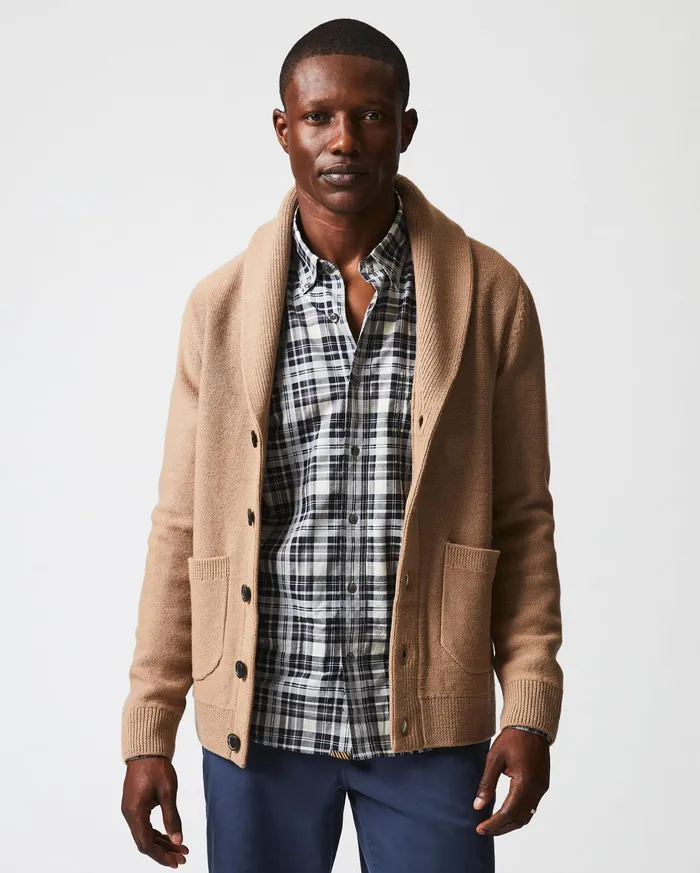 Men Sweaters and Sweatshirts Billy Reid Collegiate Cardigan Camel Heather