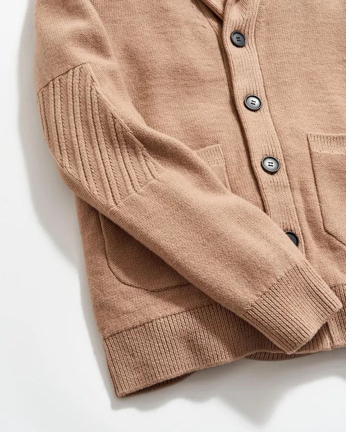 Men Sweaters and Sweatshirts Billy Reid Collegiate Cardigan Camel Heather
