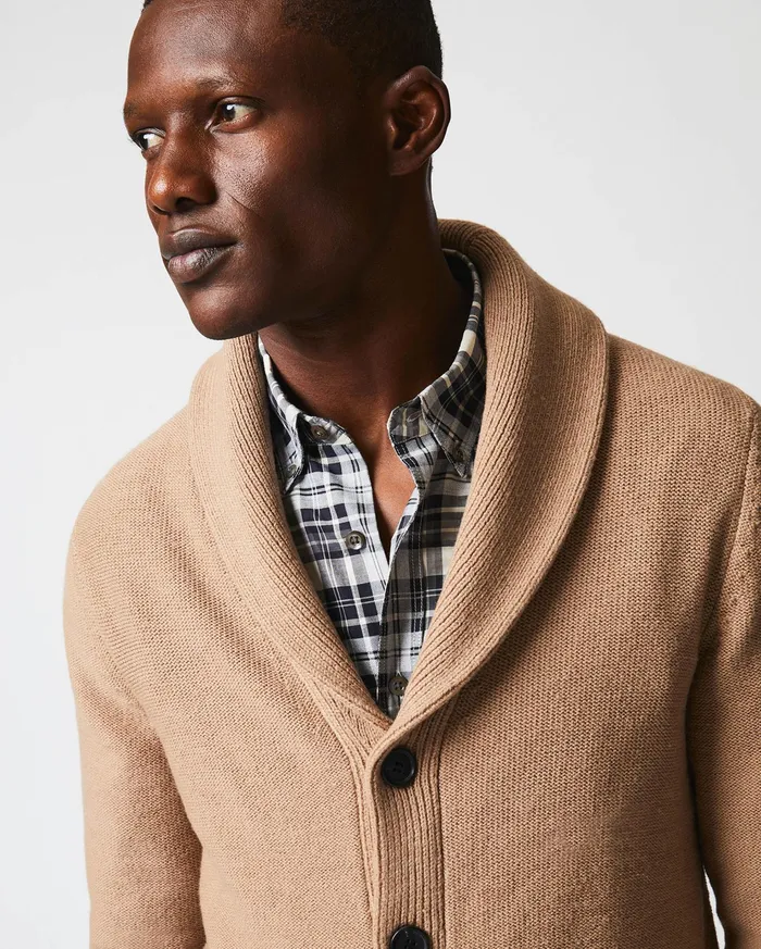 Men Sweaters and Sweatshirts Billy Reid Collegiate Cardigan Camel Heather