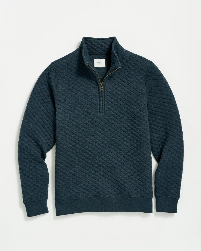 Men Sweaters and Sweatshirts Billy Reid Diamond Quilt Half Zip Carbon Blue