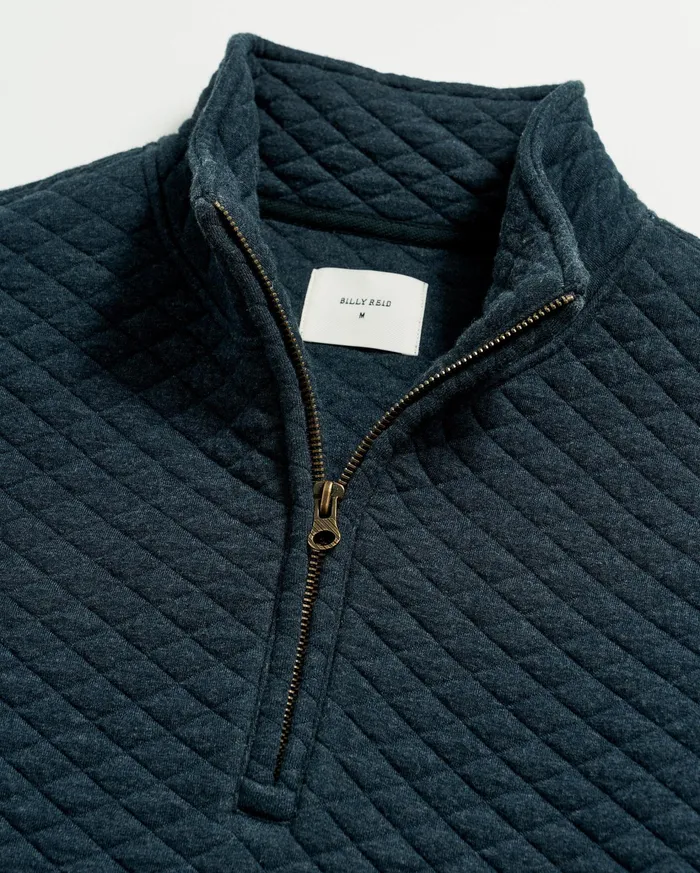 Men Sweaters and Sweatshirts Billy Reid Diamond Quilt Half Zip Carbon Blue