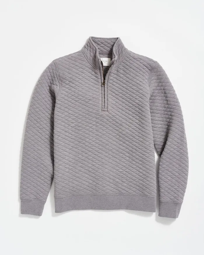 Men Sweaters and Sweatshirts Billy Reid Diamond Quilt Half Zip Medium Grey