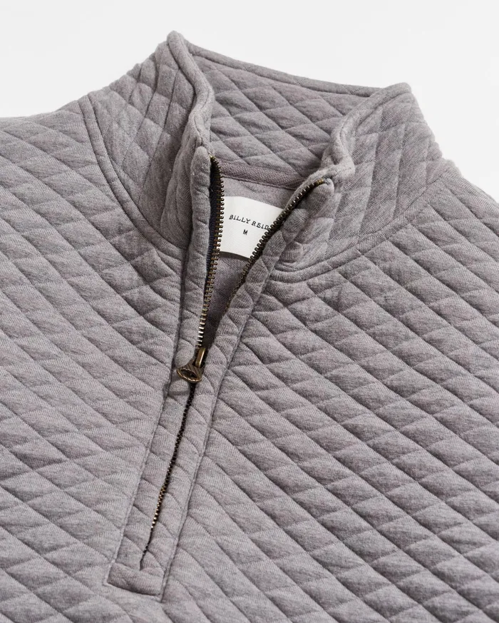 Men Sweaters and Sweatshirts Billy Reid Diamond Quilt Half Zip Medium Grey