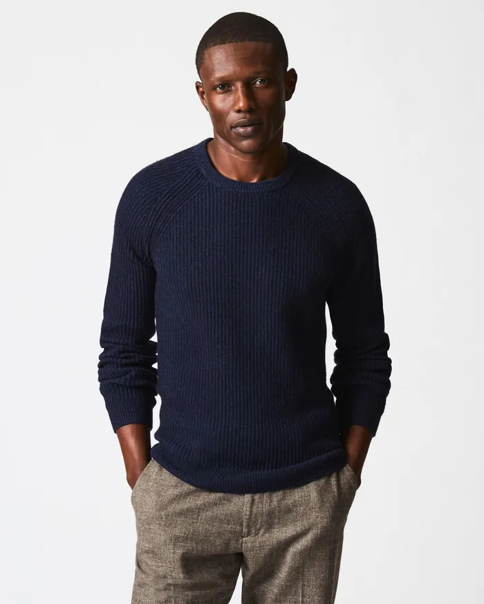 Men Sweaters and Sweatshirts Billy Reid Fisherman Rib Crew Navy