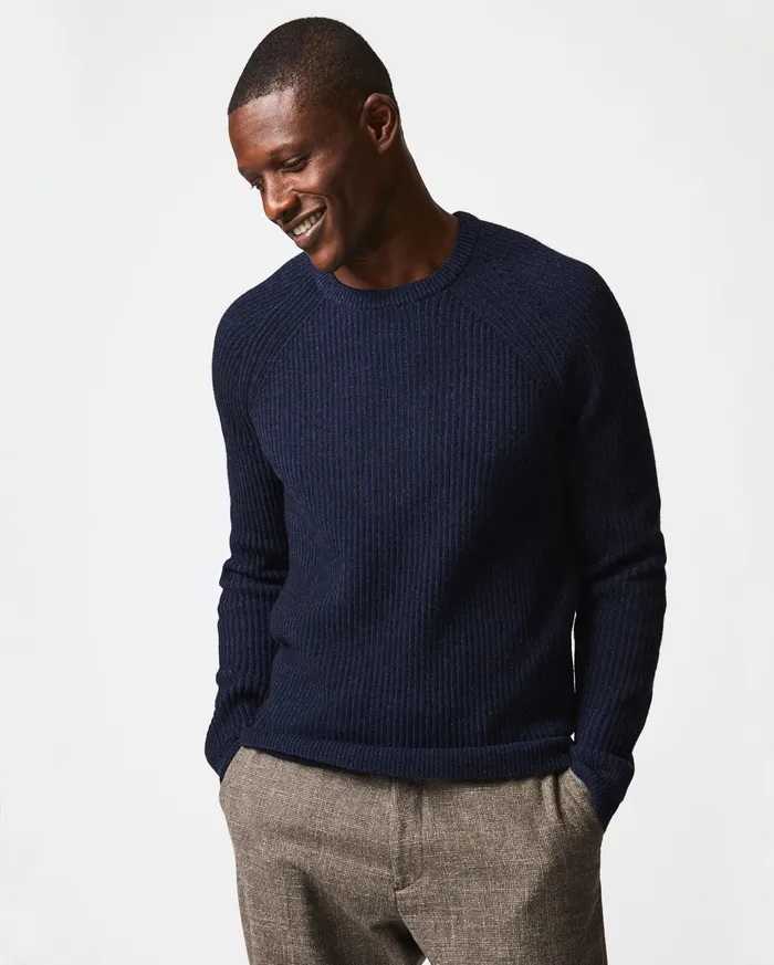 Men Sweaters and Sweatshirts Billy Reid Fisherman Rib Crew Navy