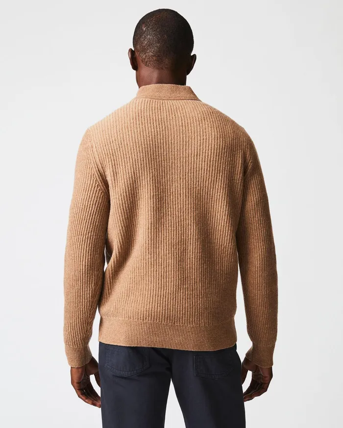 Men Sweaters and Sweatshirts Billy Reid Fisherman Rib Half Zip Cameltan