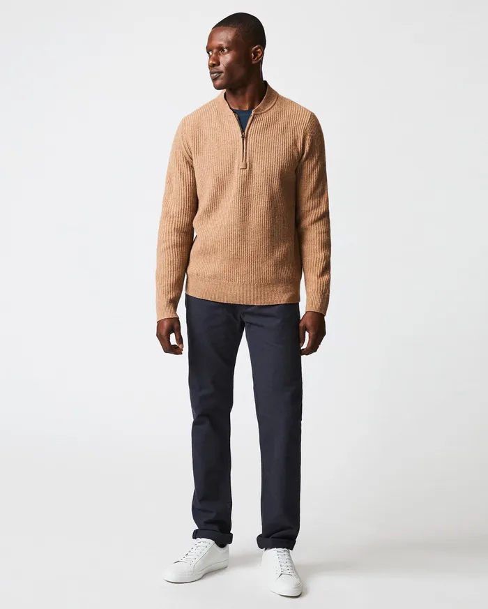 Men Sweaters and Sweatshirts Billy Reid Fisherman Rib Half Zip Cameltan