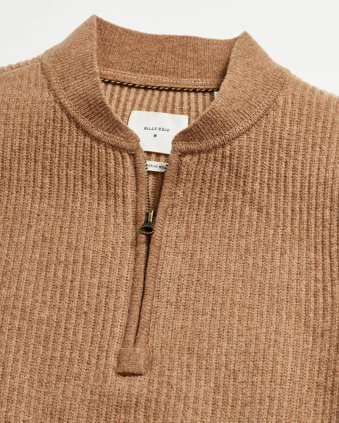 Men Sweaters and Sweatshirts Billy Reid Fisherman Rib Half Zip Cameltan