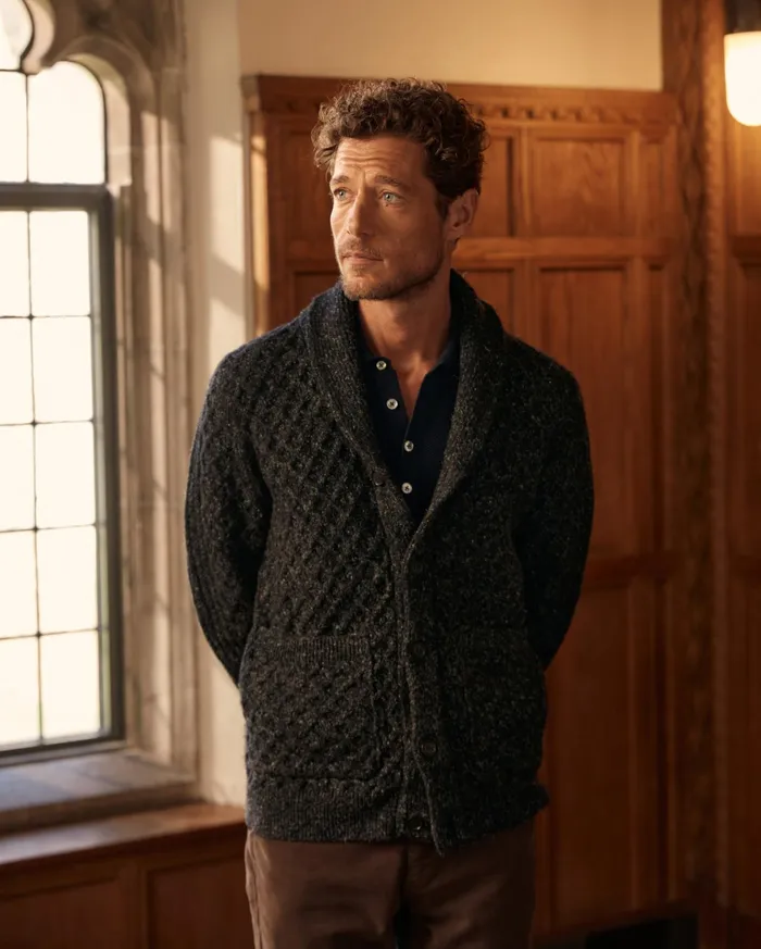 Men Sweaters and Sweatshirts Billy Reid Honeycomb Cardigan Charcoal