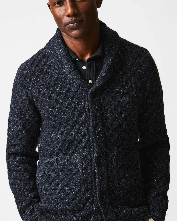 Men Sweaters and Sweatshirts Billy Reid Honeycomb Cardigan Charcoal