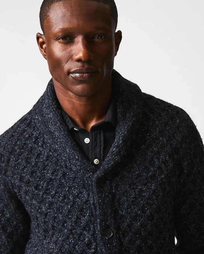 Men Sweaters and Sweatshirts Billy Reid Honeycomb Cardigan Charcoal