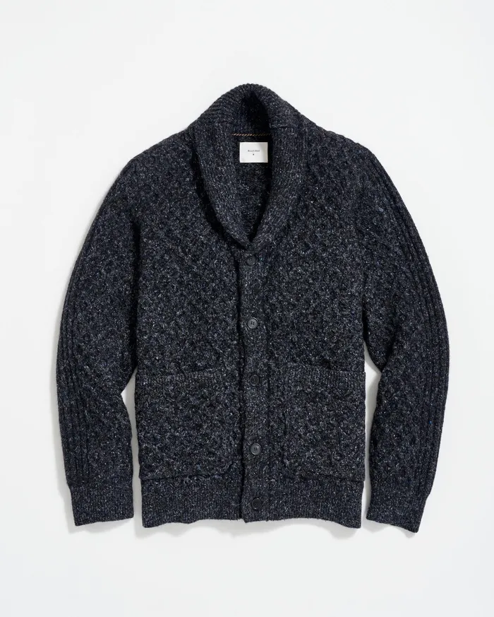 Men Sweaters and Sweatshirts Billy Reid Honeycomb Cardigan Charcoal