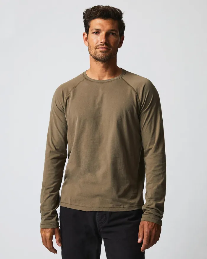 Men Sweaters and Sweatshirts Billy Reid LS Sueded Cotton Crew Moss Green