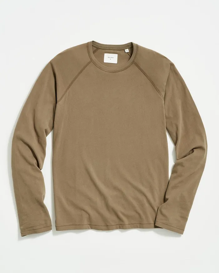 Men Sweaters and Sweatshirts Billy Reid LS Sueded Cotton Crew Moss Green