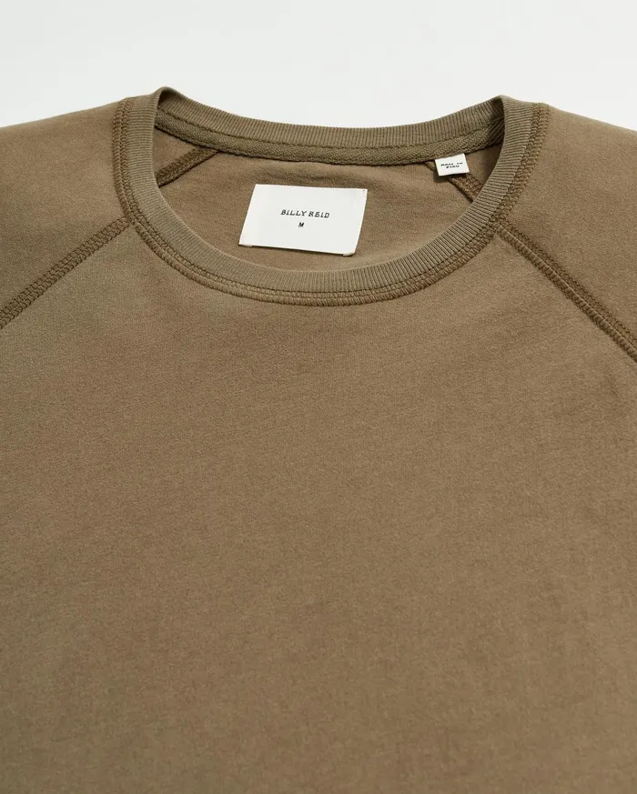 Men Sweaters and Sweatshirts Billy Reid LS Sueded Cotton Crew Moss Green