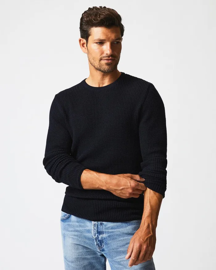 Men Sweaters and Sweatshirts Billy Reid Mini Waffle Crew Midnight