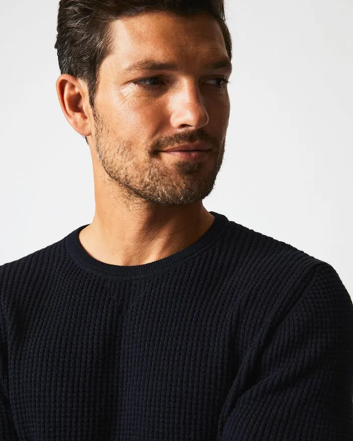 Men Sweaters and Sweatshirts Billy Reid Mini Waffle Crew Midnight