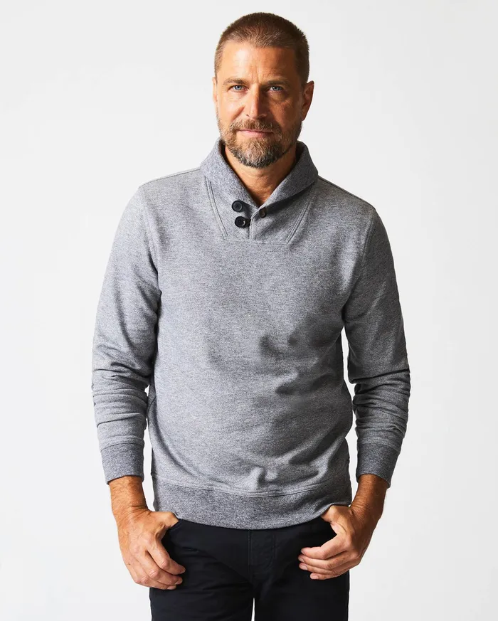 Men Sweaters and Sweatshirts Billy Reid Mouline Shawl Pullover Medium Grey