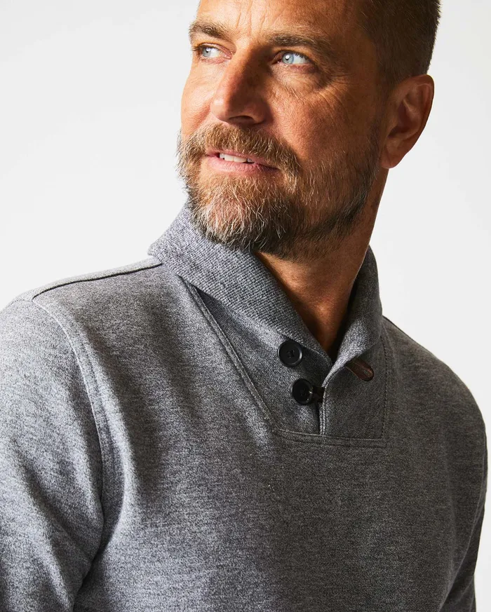 Men Sweaters and Sweatshirts Billy Reid Mouline Shawl Pullover Medium Grey
