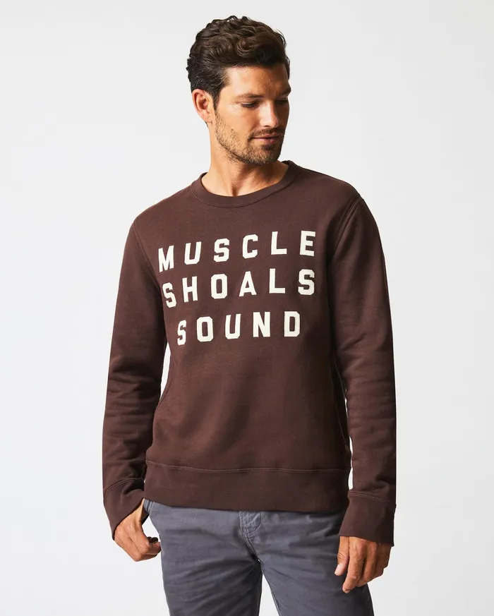 Men Sweaters and Sweatshirts Billy Reid Muscle Shoals Sound Crew Dark Brown