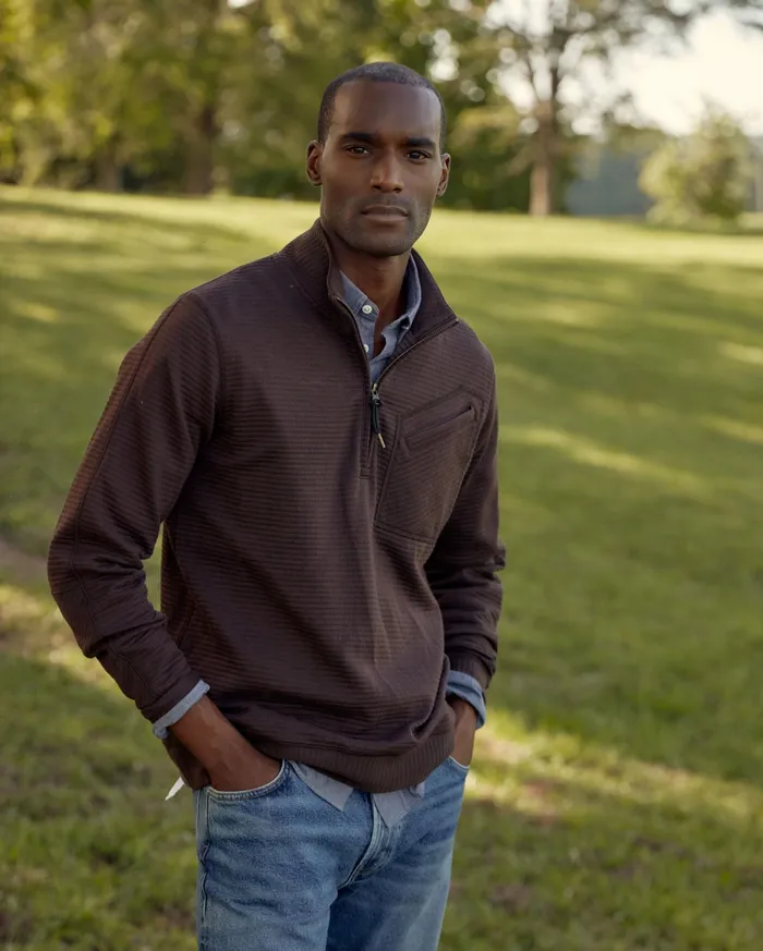 Men Sweaters and Sweatshirts Billy Reid Quilted Half Zip Chocolate
