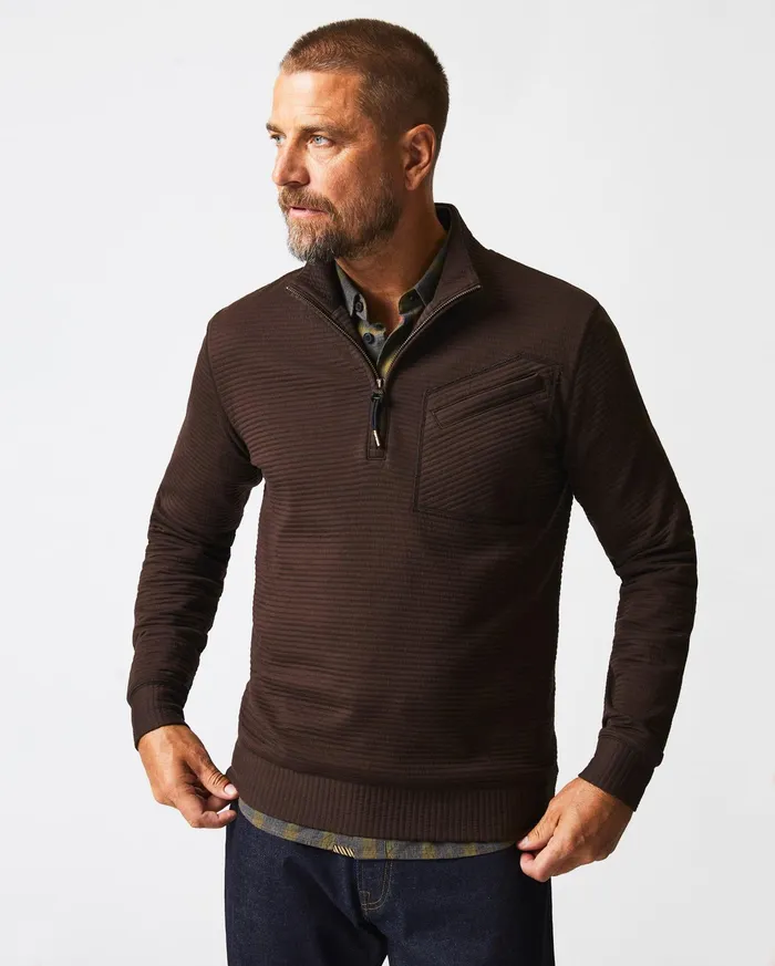 Men Sweaters and Sweatshirts Billy Reid Quilted Half Zip Chocolate