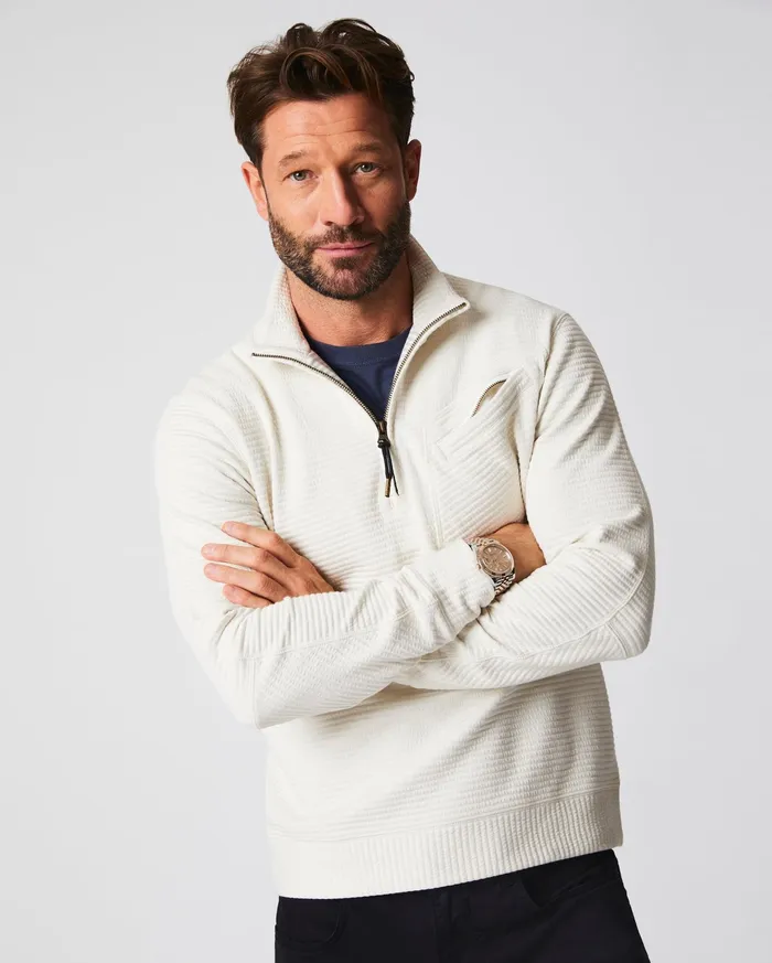 Men Sweaters and Sweatshirts Billy Reid Quilted Half Zip Tinted White