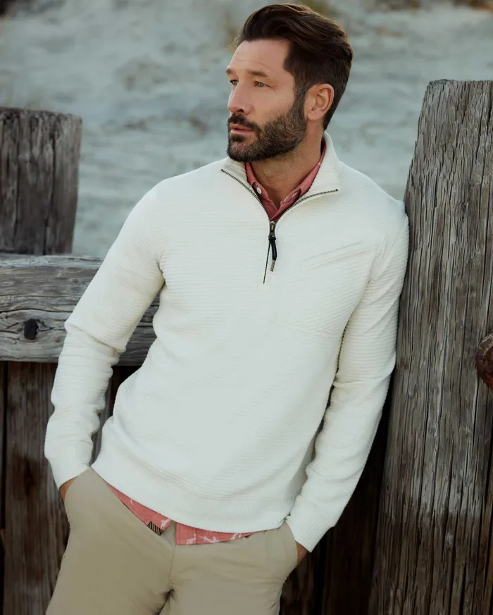 Men Sweaters and Sweatshirts Billy Reid Quilted Half Zip Tinted White