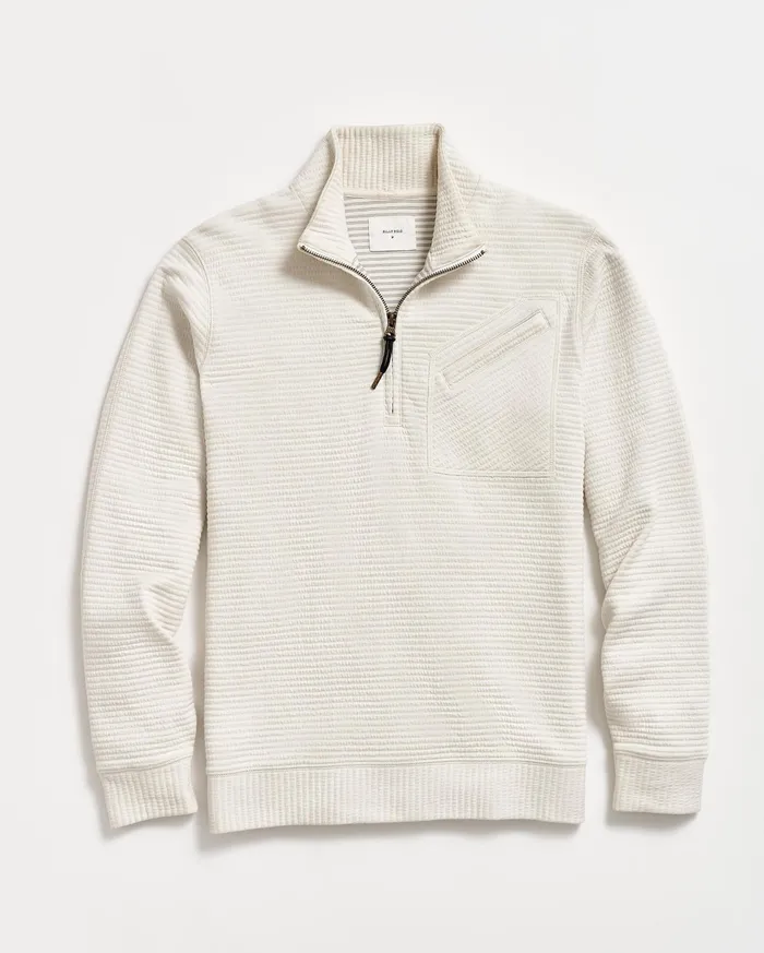 Men Sweaters and Sweatshirts Billy Reid Quilted Half Zip Tinted White