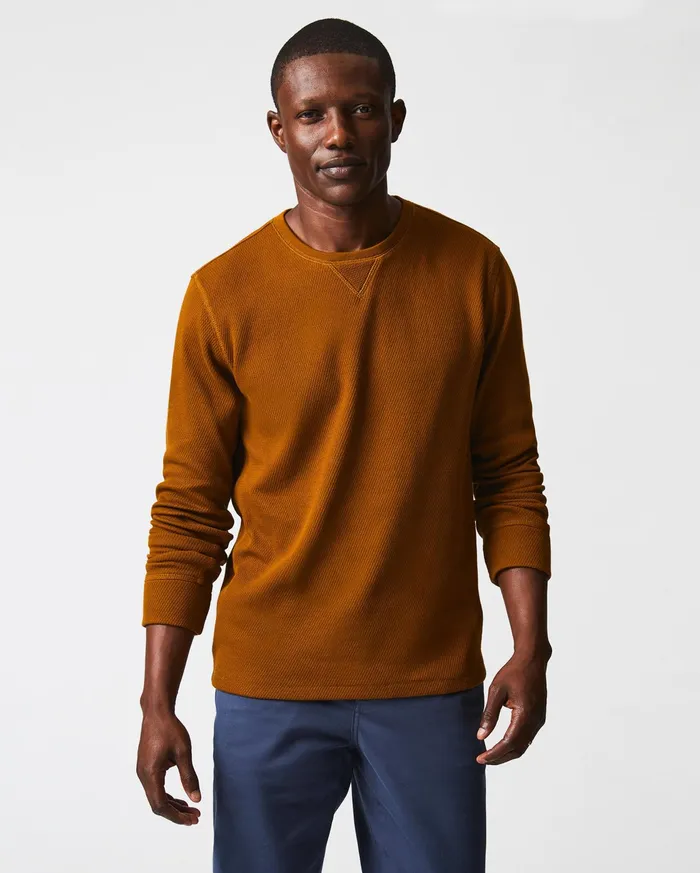Men Sweaters and Sweatshirts Billy Reid Thermal LS Crew Billy039s Brown