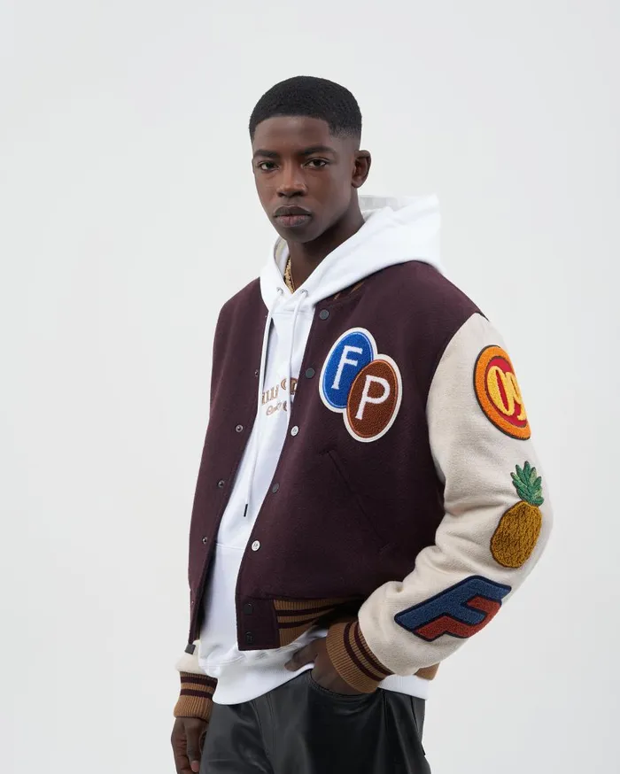 MenWomen Filling Pieces Coats and Jackets Varsity Jacket Patch Burgundy