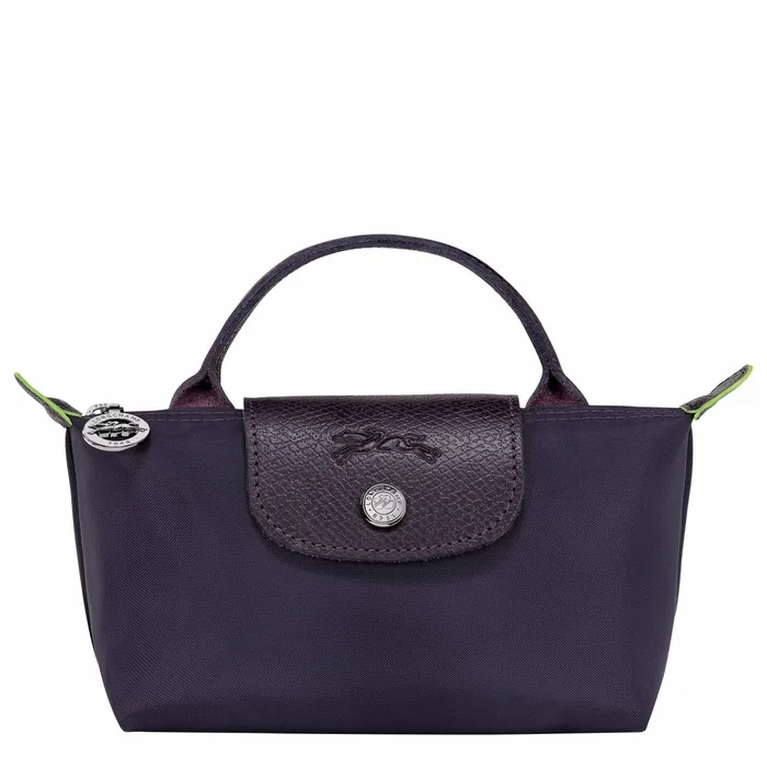 MenWomen Le Pliage Green Pouch With Handle Bilberry Longchamp Pouches and Cases