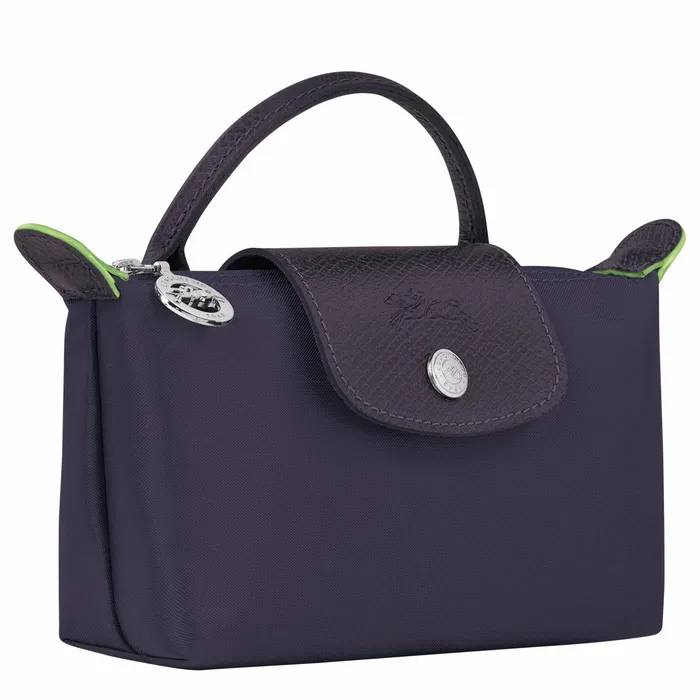 MenWomen Le Pliage Green Pouch With Handle Bilberry Longchamp Pouches and Cases