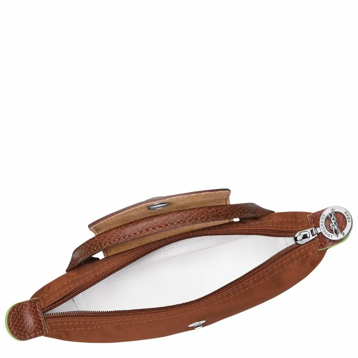 MenWomen Le Pliage Green Pouch With Handle Cognac Longchamp Pouches and Cases