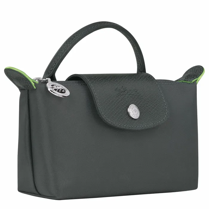 MenWomen Le Pliage Green Pouch With Handle Graphite Longchamp Pouches and Cases