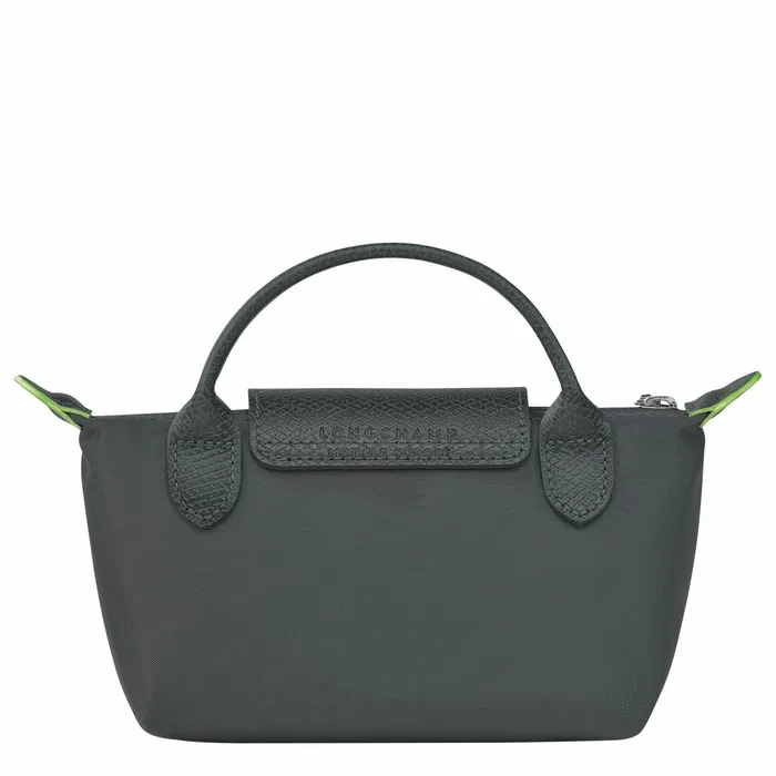 MenWomen Le Pliage Green Pouch With Handle Graphite Longchamp Pouches and Cases