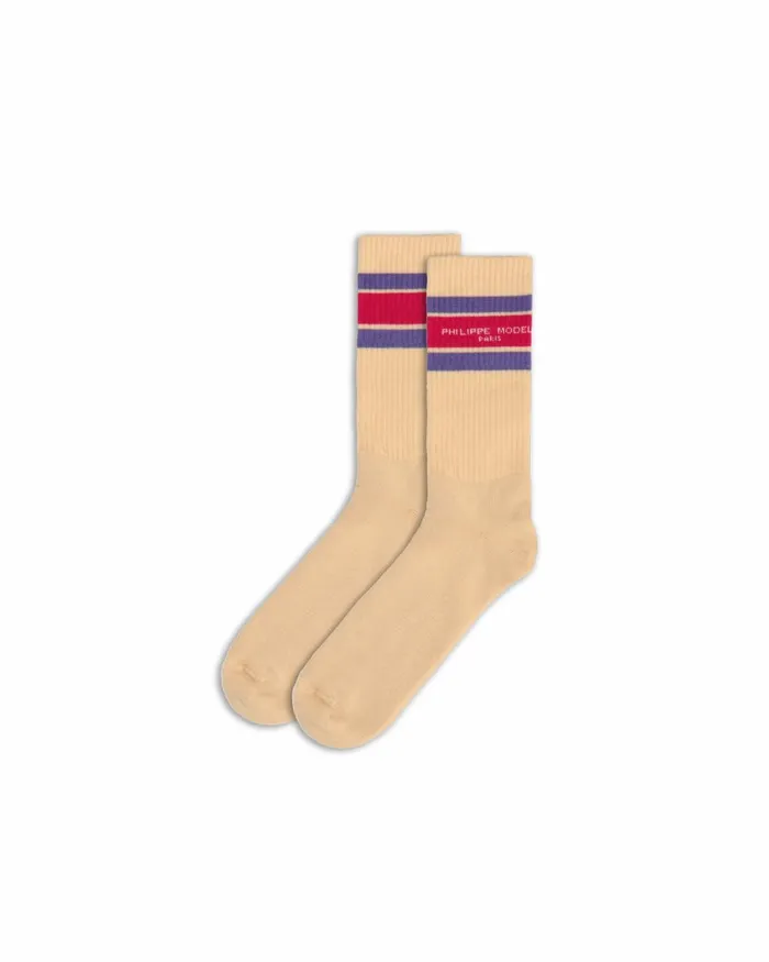 MenWomen Socks 8211 BeigeFuchsia Paris Philippe Model Paris Socks