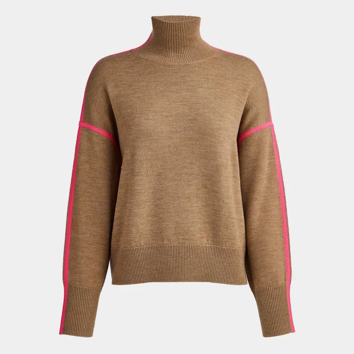 Merino Wool Contrast Stripe Turtleneck Sweater Heather Oak Women GFORE Sweaters