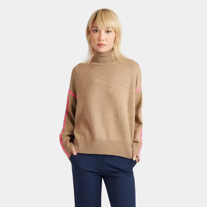 Merino Wool Contrast Stripe Turtleneck Sweater Heather Oak Women GFORE Sweaters