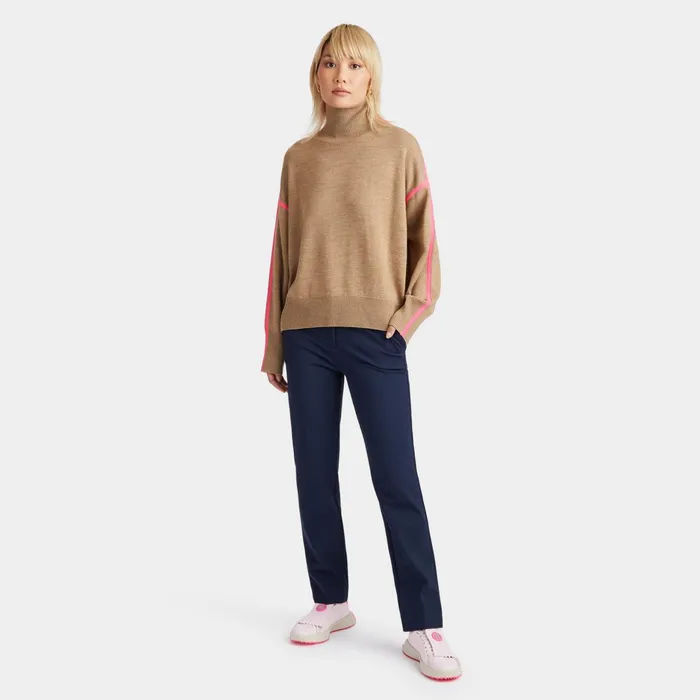 Merino Wool Contrast Stripe Turtleneck Sweater Heather Oak Women GFORE Sweaters