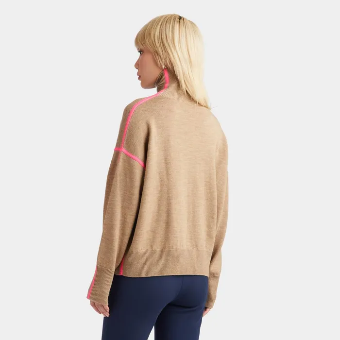 Merino Wool Contrast Stripe Turtleneck Sweater Heather Oak Women GFORE Sweaters
