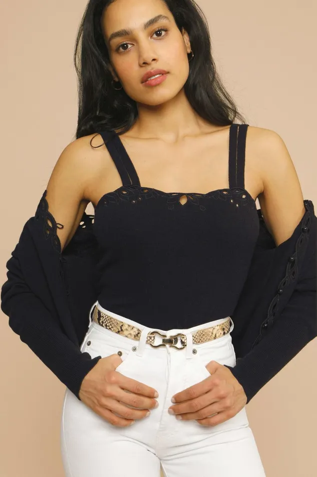 MILO Knit Navy Women Rouje Tshirts and Tank Tops
