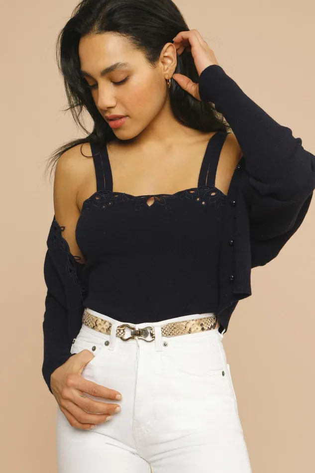 MILO Knit Navy Women Rouje Tshirts and Tank Tops