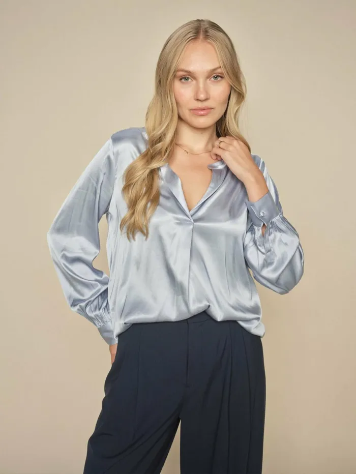 MOS MOSH MMEnfa Satin Blouse Celestial Blue Women Blouses and Tops