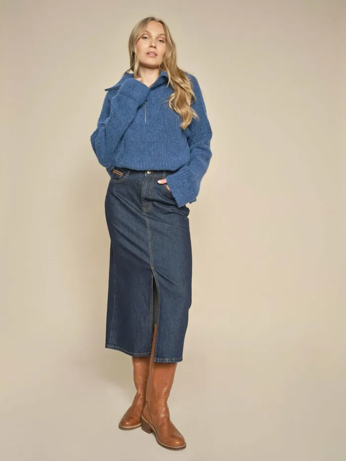 MOS MOSH MMMella Rinse Denim Skirt Dark Blue Women Skirts