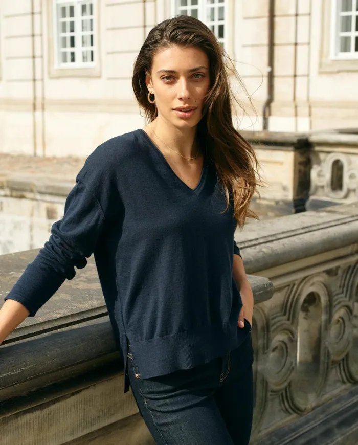 MOS MOSH MMTani Vneck Knit Salute Navy Women Knits