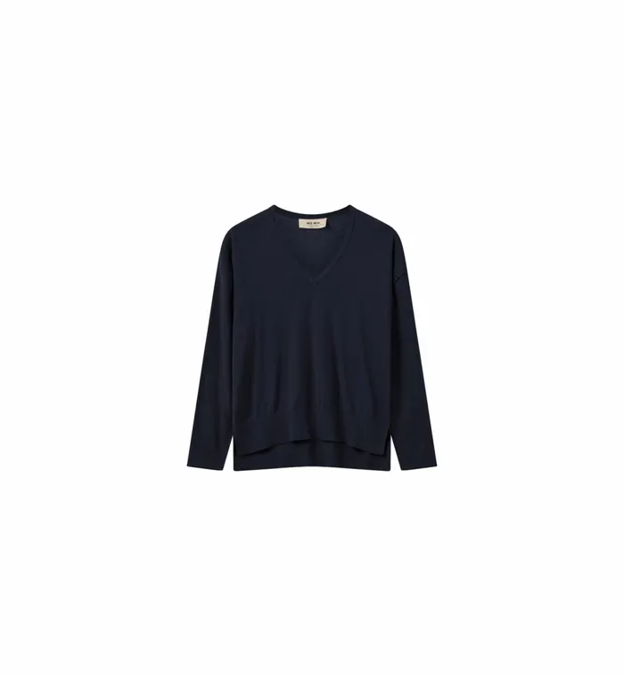 MOS MOSH MMTani Vneck Knit Salute Navy Women Knits MOS MOSH MMTani Vneck Knit Salute Navy Women Knits