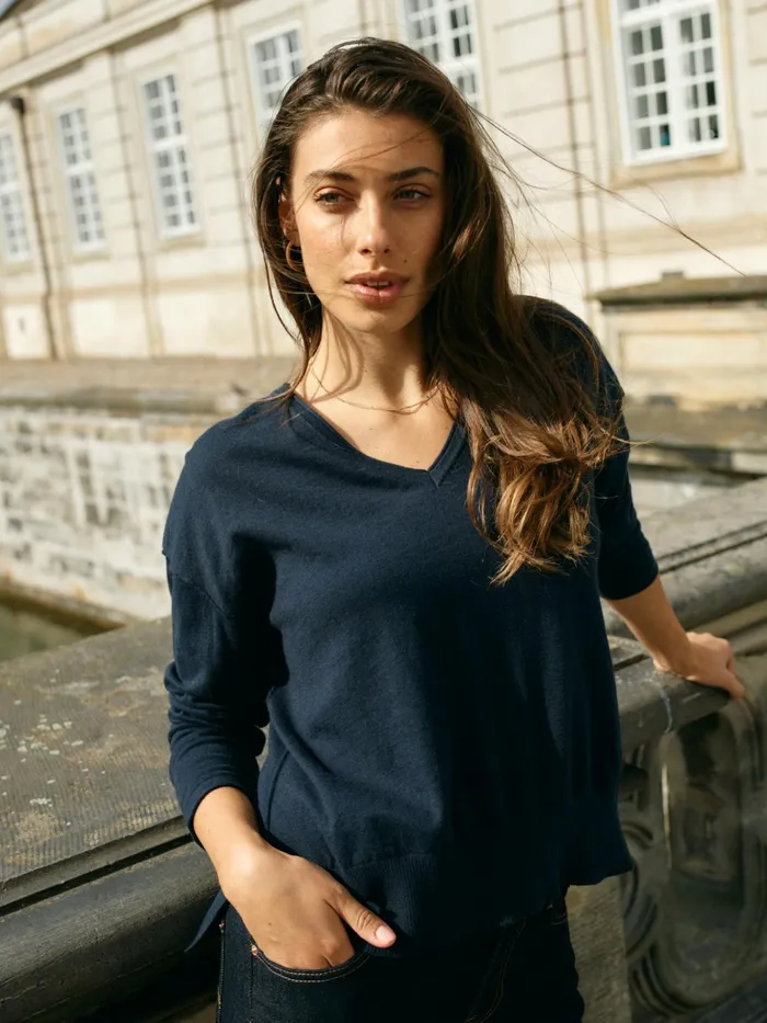 MOS MOSH MMTani Vneck Knit Salute Navy Women Knits MOS MOSH MMTani Vneck Knit Salute Navy Women Knits